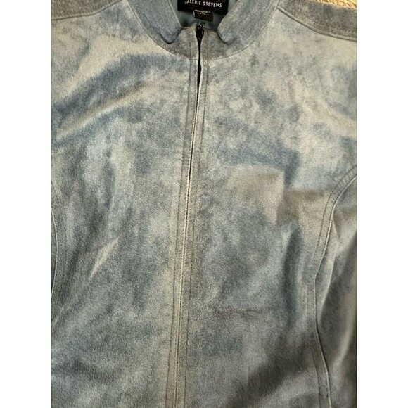 Valerie Stevens 100% Leather Suede Jacket Blue Large - Picture 10 of 14